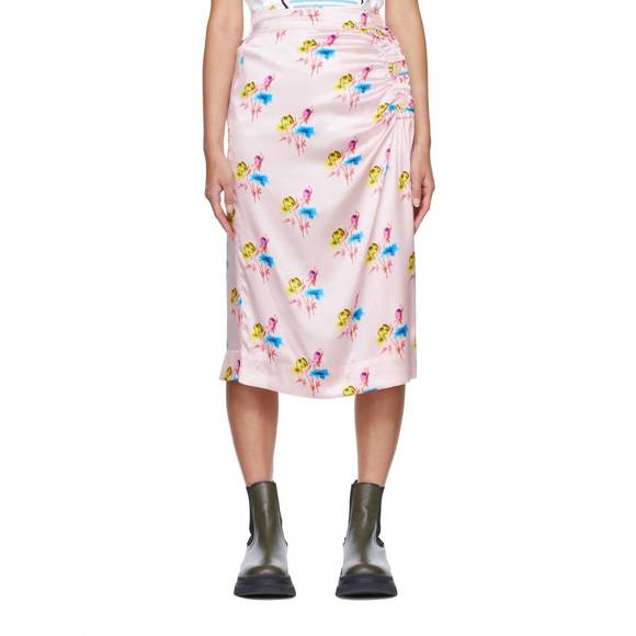 NEW GANNI silk stretch satin skirt in floral light lilac - Picture 1 of 4